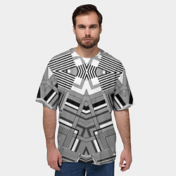 Футболка оверсайз мужская Черно белый современный геометрический узор Симмет, цвет: 3D-принт — фото 2