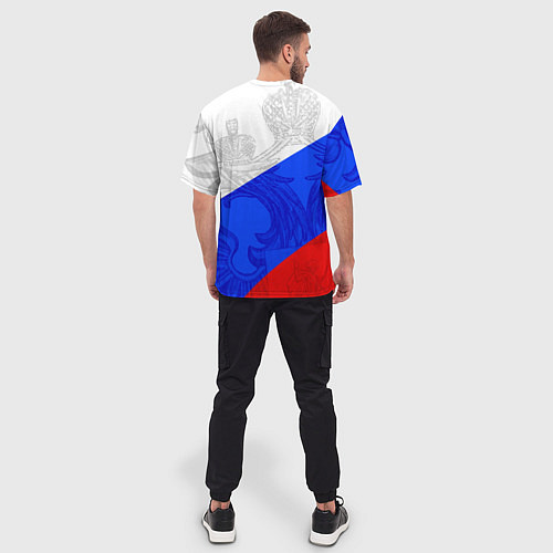 Мужская футболка оверсайз RUSSIA - SPORTWEAR - ТРИКОЛОР / 3D-принт – фото 4