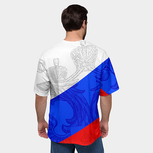 Мужская футболка оверсайз RUSSIA - SPORTWEAR - ТРИКОЛОР / 3D-принт – фото 4