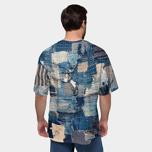 Мужская футболка оверсайз Patchwork Jeans Осень Зима 2023 / 3D-принт – фото 4