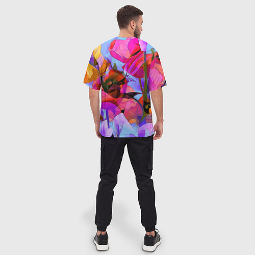 Мужская футболка оверсайз Красочный летний цветочный паттерн Summer color pa / 3D-принт – фото 4