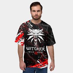 Футболка оверсайз мужская THE WITCHER ВОЛК БРЫЗГИ КРАСОК МОЛНИИ, цвет: 3D-принт — фото 2