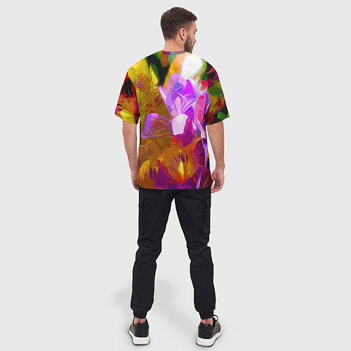 Мужская футболка оверсайз Красочный цветочный узор Лето Colorful Floral Patt / 3D-принт – фото 4