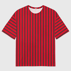 Футболка оверсайз мужская Красно-черный узор в полоску, цвет: 3D-принт