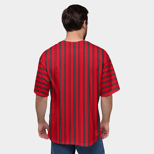 Мужская футболка оверсайз Красно-черный узор в полоску / 3D-принт – фото 4
