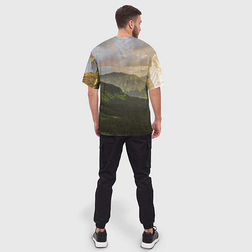 Мужская футболка оверсайз Горы, лес, небо / 3D-принт – фото 4