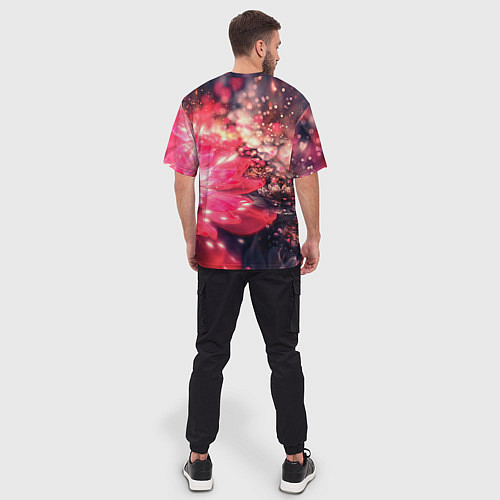 Мужская футболка оверсайз Нежные цветы и блестки / 3D-принт – фото 4