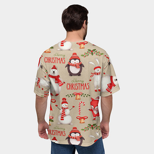 Мужская футболка оверсайз СЧАСТЛИВОГО РОЖДЕСТВА MERRY CHRISTMAS / 3D-принт – фото 4