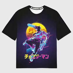 Мужская футболка оверсайз CHAINSAW MAN on the background of the moon