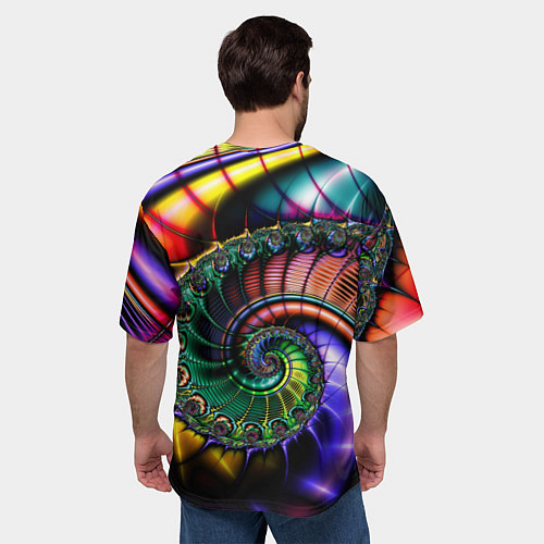 Мужская футболка оверсайз Красочная фрактальная спираль Colorful fractal spi / 3D-принт – фото 4