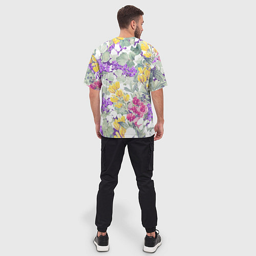 Мужская футболка оверсайз Цветы Красочный Луговой Узор / 3D-принт – фото 4