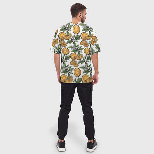 Мужская футболка оверсайз Узор из тропических апельсинов / 3D-принт – фото 4