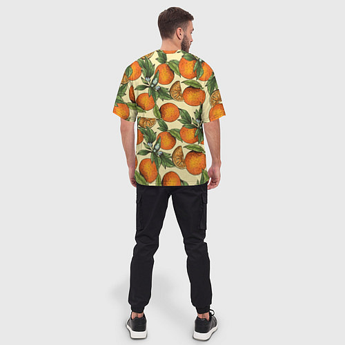 Мужская футболка оверсайз Узор Апельсиновое настроение / 3D-принт – фото 4