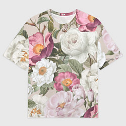 Мужская футболка оверсайз Цветы Розовый Сад Пион и Роз