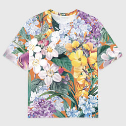 Футболка оверсайз мужская Цветы Красочный Лакфиоль, цвет: 3D-принт