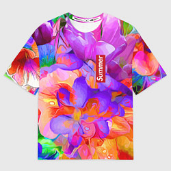 Футболка оверсайз мужская Красочный цветочный паттерн Лето Colorful Floral P, цвет: 3D-принт