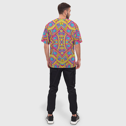 Мужская футболка оверсайз Разноцветный и яркий узор в дудл стиле / 3D-принт – фото 4