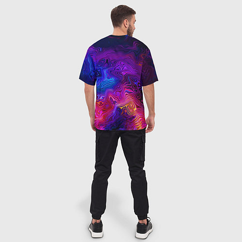 Мужская футболка оверсайз Цветные неоновые разводы на воде Авангард Colored / 3D-принт – фото 4