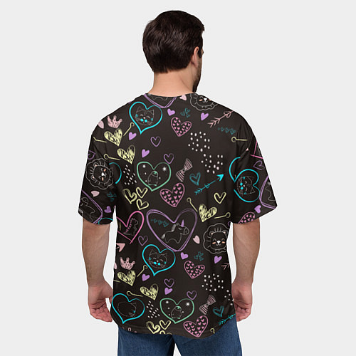 Мужская футболка оверсайз Паттерн милые животные и сердечки / 3D-принт – фото 4