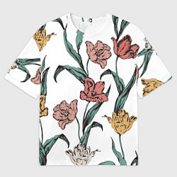Мужская футболка оверсайз Цветы Разноцветные Тюльпаны