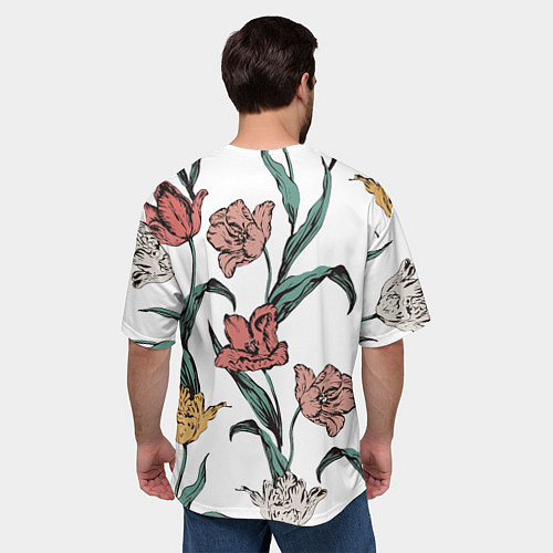 Мужская футболка оверсайз Цветы Разноцветные Тюльпаны / 3D-принт – фото 4
