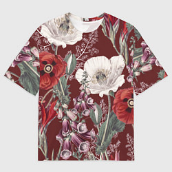 Мужская футболка оверсайз Цветы Красного Мака