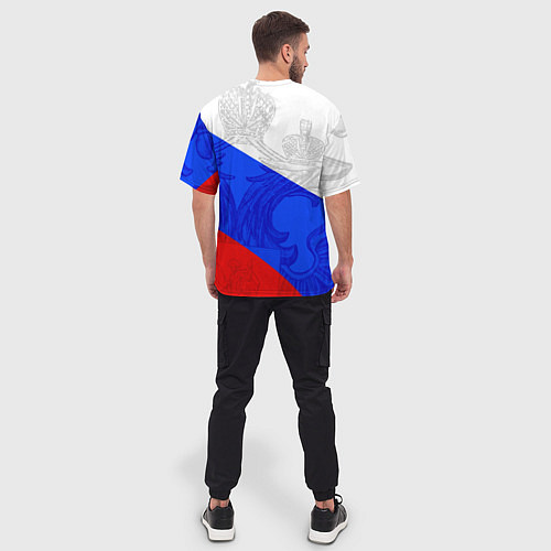 Мужская футболка оверсайз РОССИЙСКИЙ ТРИКОЛОР - ФОРМА ВДВ РАЗРЫВ / 3D-принт – фото 4