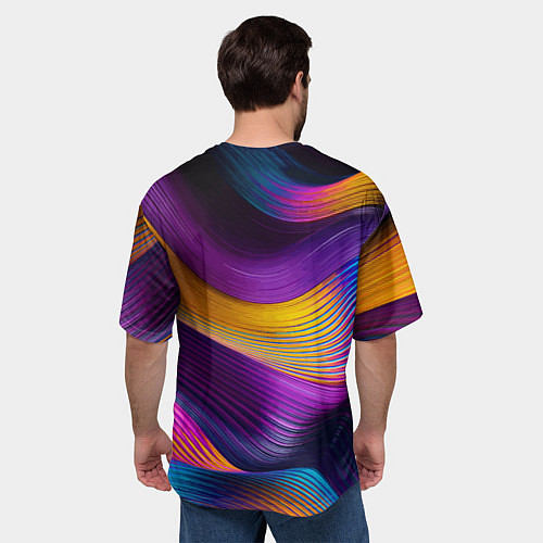 Мужская футболка оверсайз Абстрактная волновая композиция Неоновые полосы Ab / 3D-принт – фото 4