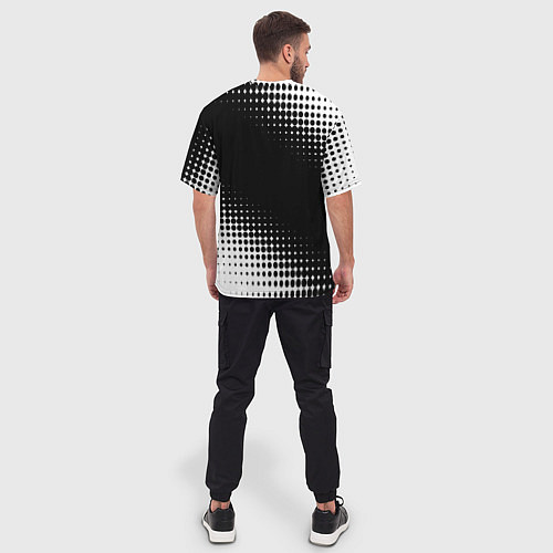 Мужская футболка оверсайз Белый логотип Черный клевер на черном / 3D-принт – фото 4
