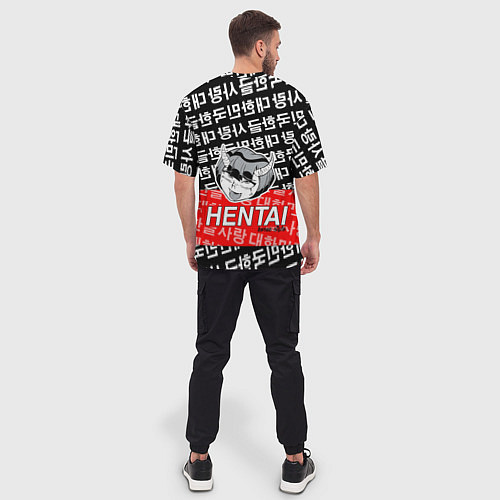 Мужская футболка оверсайз HENTAI AHEGAO ХЕНТАЙ АХЭГАО / 3D-принт – фото 4