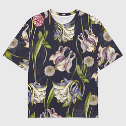 Футболка оверсайз мужская Цветы Аквилегии, цвет: 3D-принт
