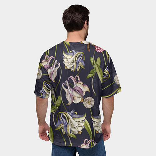 Мужская футболка оверсайз Цветы Аквилегии / 3D-принт – фото 4