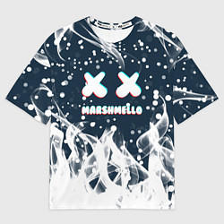 Футболка оверсайз мужская Marshmello белый огонь, цвет: 3D-принт
