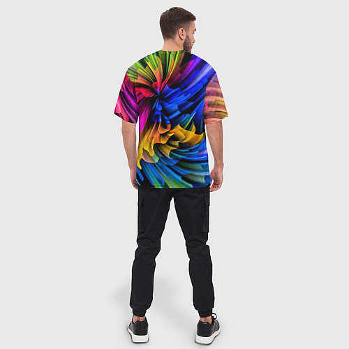 Мужская футболка оверсайз Абстрактная неоновая композиция Abstract neon comp / 3D-принт – фото 4