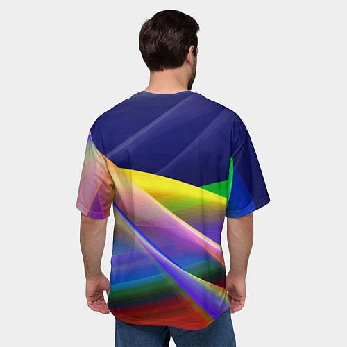 Мужская футболка оверсайз Абстрактная неоновая композиция Волны Abstract neo / 3D-принт – фото 4