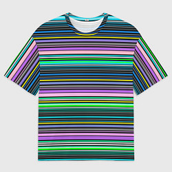 Футболка оверсайз мужская Яркие неоновые тонкие полосы, цвет: 3D-принт