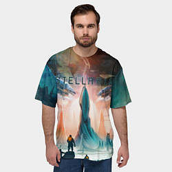 Футболка оверсайз мужская Stellaris космические корабли на фоне башни, цвет: 3D-принт — фото 2