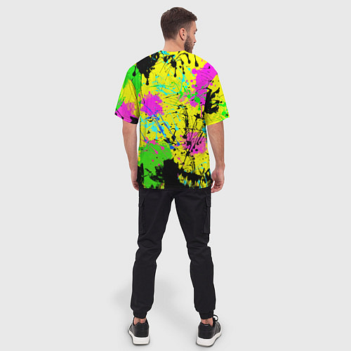 Мужская футболка оверсайз Абстрактная картина в разноцветный неоновых тонах / 3D-принт – фото 4