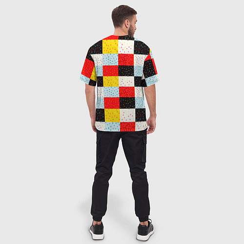 Мужская футболка оверсайз MULTICOLORED SQUARE MOSAIC / 3D-принт – фото 4