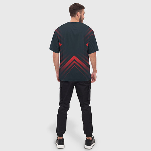 Мужская футболка оверсайз Красный Символ Mass Effect на темном фоне со стрел / 3D-принт – фото 4