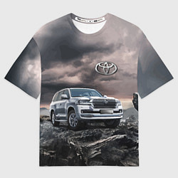 Футболка оверсайз мужская Toyota Land Cruiser 200 среди скал, цвет: 3D-принт