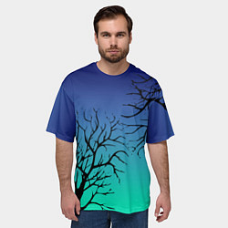 Футболка оверсайз мужская Черные абстрактные ветки деревьев на сине-зеленом, цвет: 3D-принт — фото 2