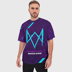 Футболка оверсайз мужская Символ Watch Dogs в неоновых цветах на темном фоне, цвет: 3D-принт — фото 2