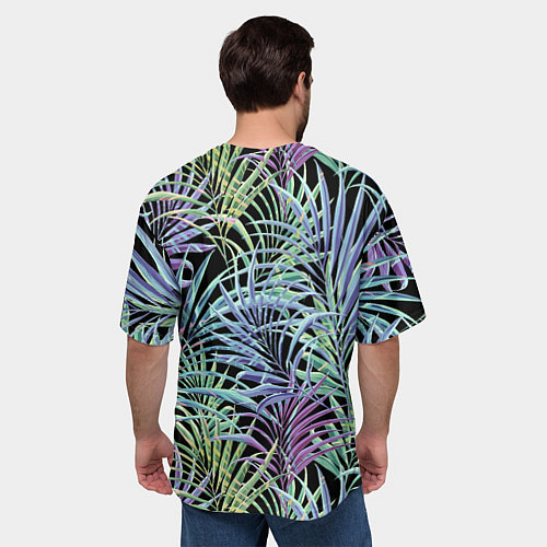 Мужская футболка оверсайз Разноцветные Листья Пальм В Ночных Джунглях / 3D-принт – фото 4