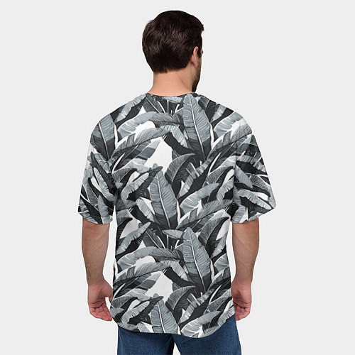 Мужская футболка оверсайз Чёрно-белые Листья Пальм / 3D-принт – фото 4