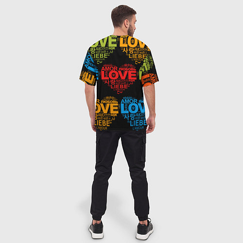 Мужская футболка оверсайз Love, Amor, Любовь - Неон версия / 3D-принт – фото 4
