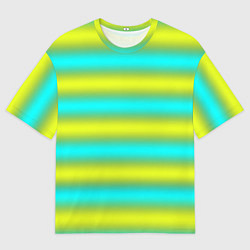 Футболка оверсайз мужская Бирюзово-желтые неоновые полосы, цвет: 3D-принт