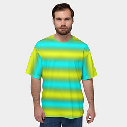 Футболка оверсайз мужская Бирюзово-желтые неоновые полосы, цвет: 3D-принт — фото 2