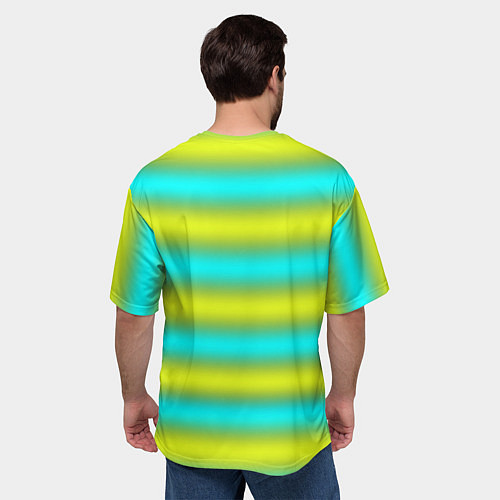 Мужская футболка оверсайз Бирюзово-желтые неоновые полосы / 3D-принт – фото 4