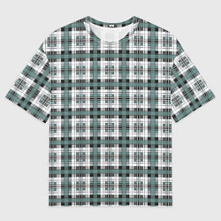 Мужская футболка оверсайз Серо-зеленый клетчатый узор шотландка